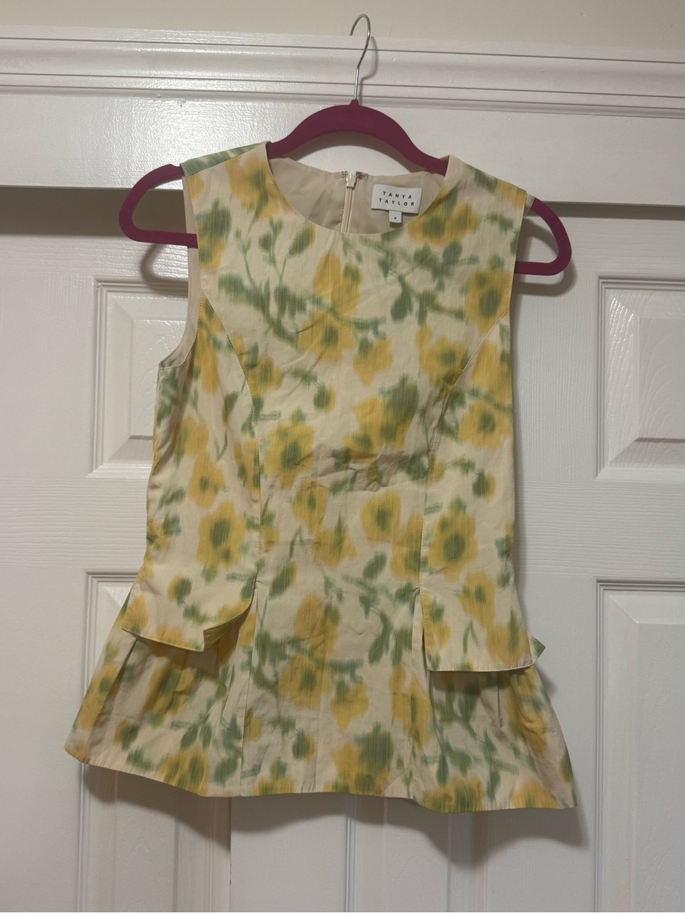 Tanya Taylor Astrid Floral Peplum Top Butter Multi Size 4